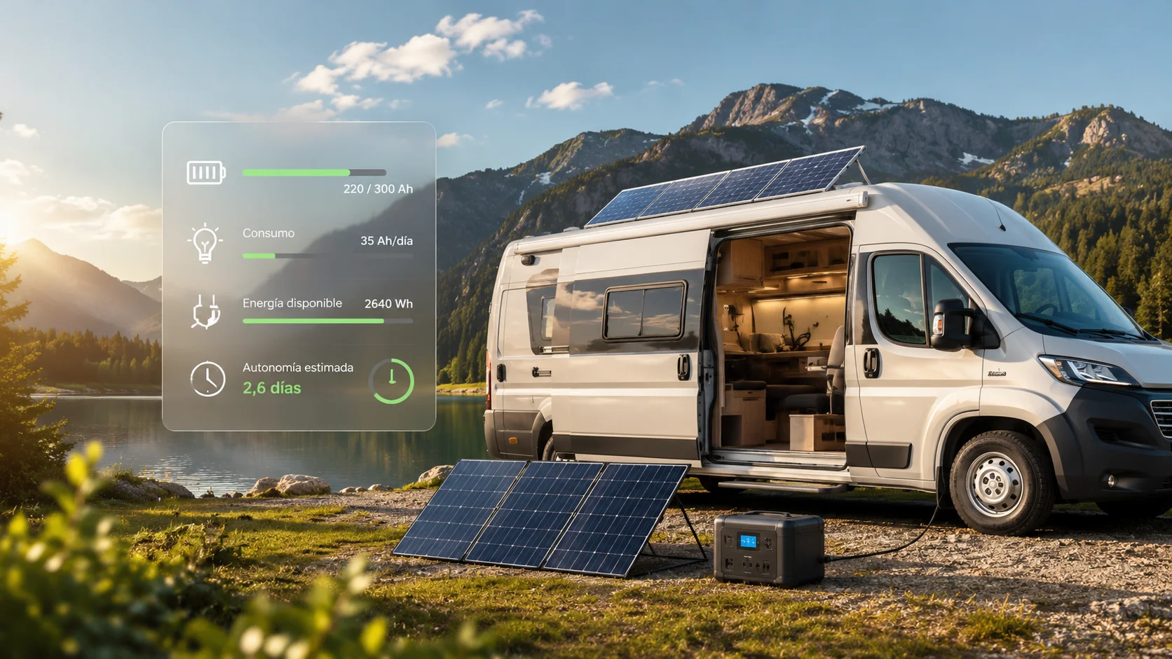 Calculadora de autonomía eléctrica para camper con batería, placas solares, regulador MPPT e inversor
