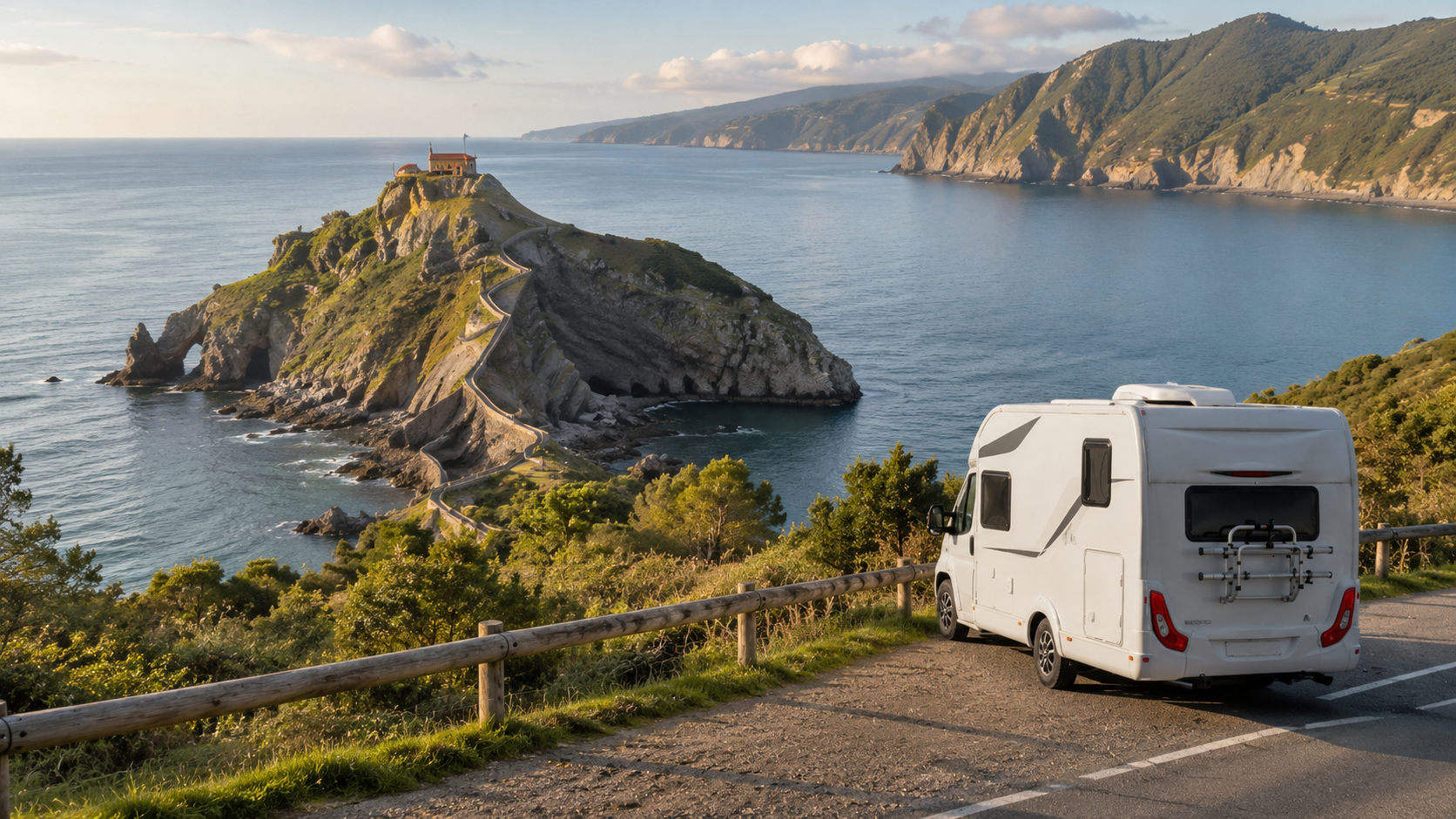 Autocaravana frente a San Juan de Gaztelugatxe
